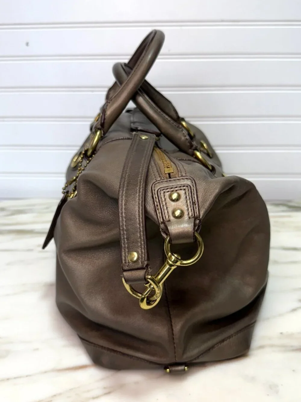 Coach Ashley Bronze Leather Y2K Slouchy 2 Way Satchel Shoulder Bag - Picture 6 of 14